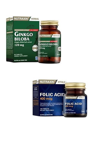 Nutraxin GinkgoBilobaand Folic Acid Supplement - 60/100 Tablets, 400mcg
