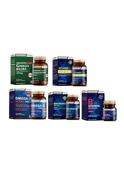 Nutraxin Ginkgo Biloba and Omega 3 Ultra 2500 Mg 60 Tablets - Vitamin Max and Vitamin B12 + Magnesium