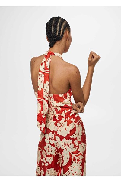 MANGO Woman Crop Keten Bluz