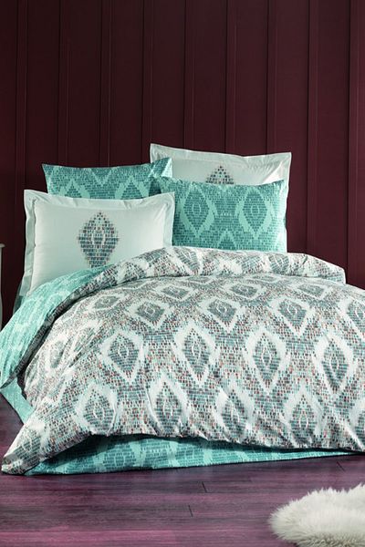 Hobby Retro Poplin Double Duvet Cover Set - Mint