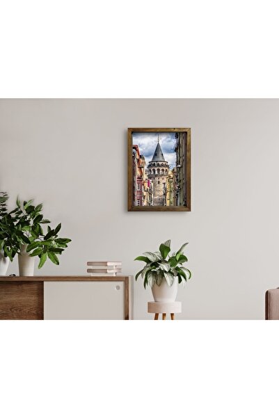 Bk Gift Home Galata Kulesi Tasarımlı Doğal Masif Ahşap Çerçeveli Tablo 45x65c...