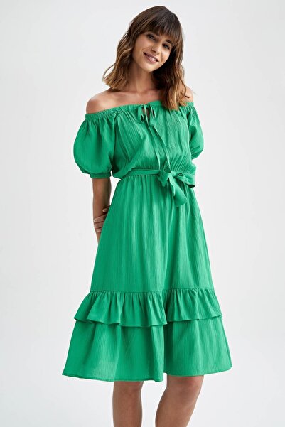 DeFacto Μίντι φόρεμα με κοντό μανίκι γιακά Carmen