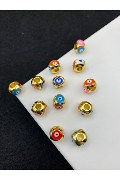 Hedef Bijuteri 1 Adet 8x9 Mm Çok Renkli Altın Kaplama Yuvarlak Nazar Boncuğu,...