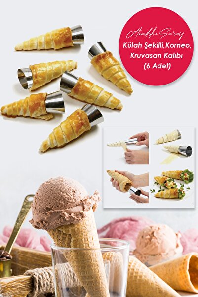 Anadolu Saray Çarşısı 6'lı Paslanmaz Çelik Kornet Hamur Şekil Verici Külah Şe...