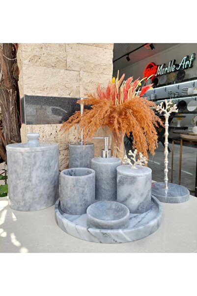 Sümeyra Marble Art البلاديوم جراي - طقم حمام رخام رمادي طبيعي مزخرف | المرجان...