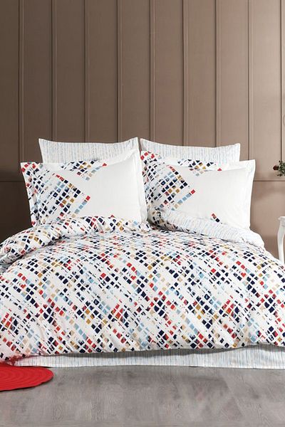 Hobby Rithym Poplin Double Duvet Cover Set - Navy Blue