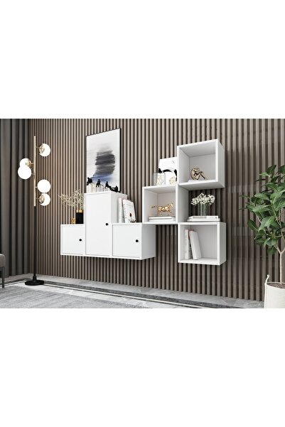 Nettrends 3 Kapaklı Duvara Monte Ayaksız Dresuar Beyaz 202 Cm Drs-1015-ç