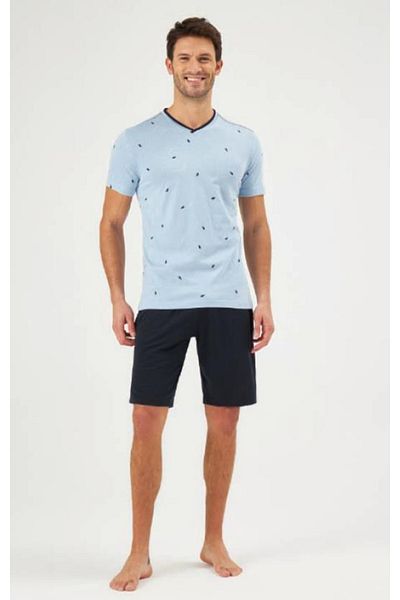 Eros Men's V-Neck Shorts Set Blue