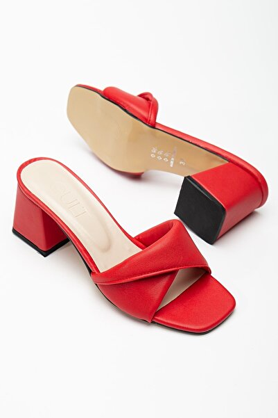 Genel Markalar Kadın Kırmızı Yeni Moda Yazlık Rahat Puf Terlik - Topuk 5cm