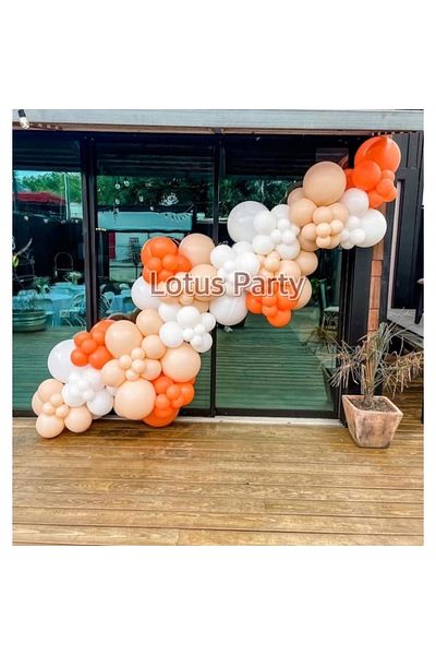LOTUS PARTY 100 Pieces Balloon Chain Set (Skin Color - White - Orange Balloon)