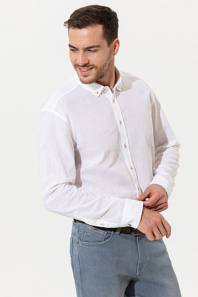 Pierre Cardin White Men's Shirt - Uzunkol, G021SZ004.000.1371728.VR013