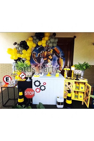 LOTUS PARTY 100 Pieces Transformers Themed Balloon Chain Set (Yellow - Gray - Black Balloon)