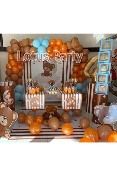 LOTUS PARTY مجموعة 100 سلسلة بالونات على شكل دمية دب (أزرق - برتقالي - كراميل)