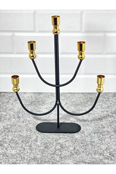 efya home Hayat Ağacı Motifli Sıyah Dekoratif, Şamdan, Mumluk