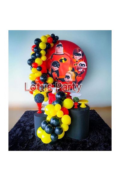 LOTUS PARTY 50 Pieces Incredible Family Balloon Chain Set ( Black - Yellow - Red Balloon )