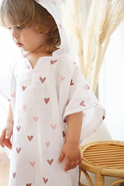 Tarkito Organic Pink Heart Organic Muslin Poncho Age 1-5