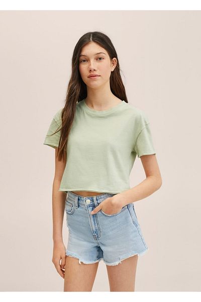 Mango Teen Κοντό βαμβακερό μπλουζάκι