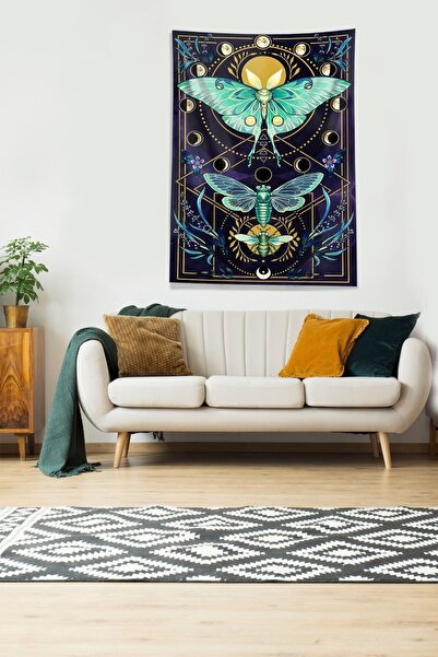 linazaitun Navy Blue Butterfly Butterfly Stain Resistant Velvet Fabric Wall C...