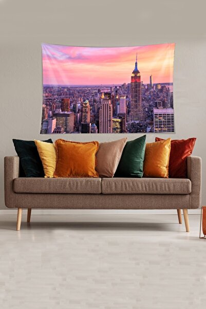 linazaitun Beyaz Şehir Manzaralı Leke Tutmaz Kadife Kumaş Duvar Örtüsü Duvar ...