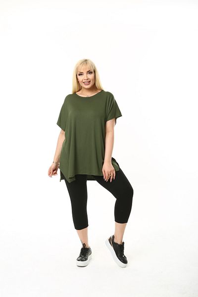 ÇİFTXL Large Size Cotton Viscose T-shirt - Casual Draped Model