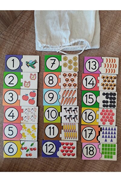 Ankebut Montessori Renkli Sayı Ve Miktarları Eşleştirme Ahşap Puzzle 18 Rakam