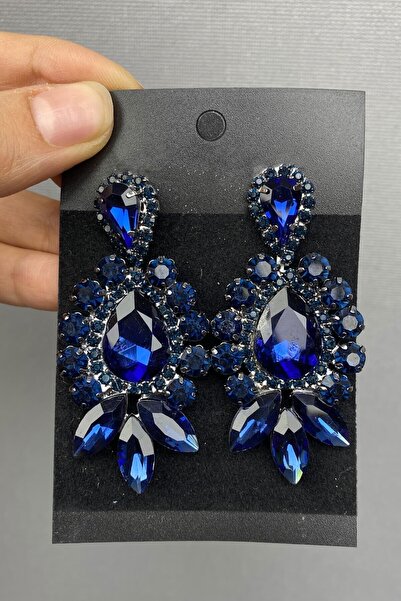 Bontex Coroană cu henna pentru nuntă, albastru închis, coroană și cercel cu h...