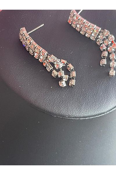 Gönülden Tasarım Zircon Stone Silver Color Necklace Earring Bridal Engagement Set Party Invitation Set