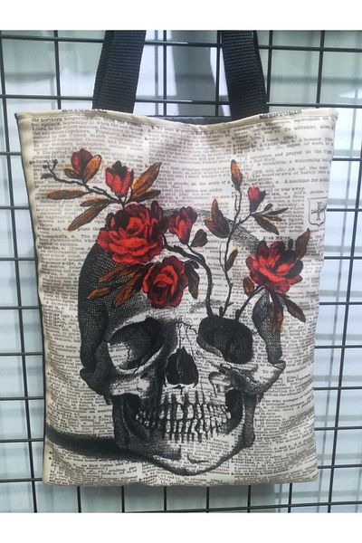 owl bag Υφασμάτινη τσάντα ώμου με μοτίβο σκελετού βιβλίου