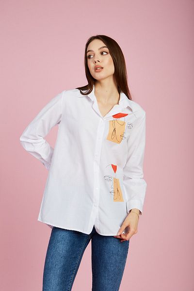 MEECY Weißes Damen-Shirt mit Gesichtsaufdruck