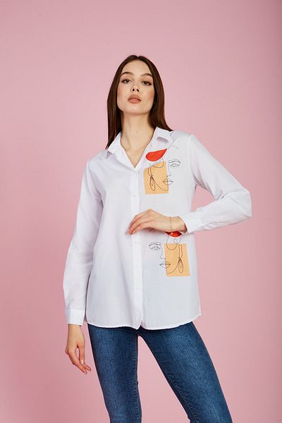 MEECY Weißes Damen-Shirt mit Gesichtsaufdruck