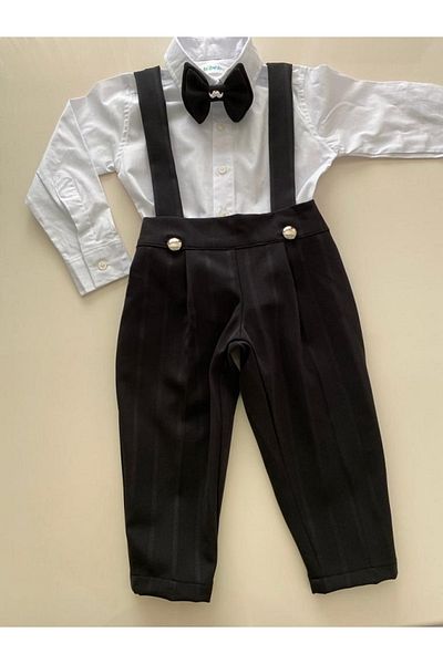 tubibebe Black Pleated Salopet White Shirt Set - Special Occasion Costume