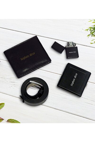 Bk Gift Kişiye Özel Cüzdan&kemer&çakmak&sigara Tabakası Hediye Seti