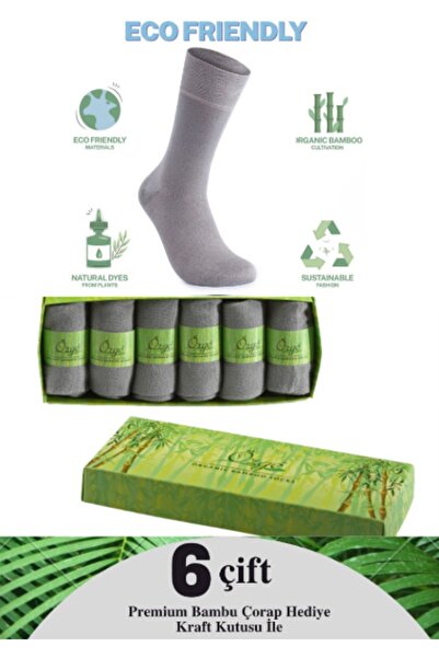 Özge 6'lı Premium Bambu Soket Çorap - Gri - Kutulu