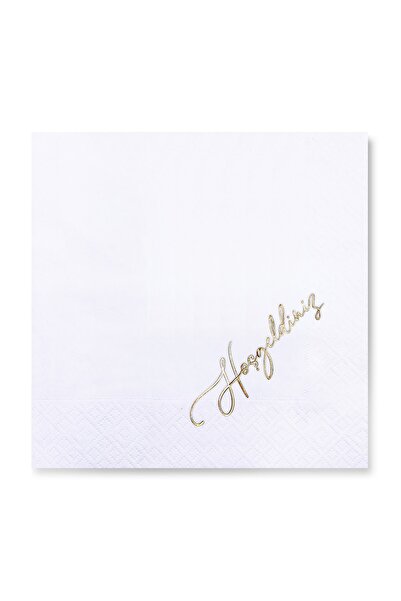 Story مجموعة من 16 منديل ورقي أبيض مقاس 33 × 33 سم مع نقش ترحيب على شكل أوراق...