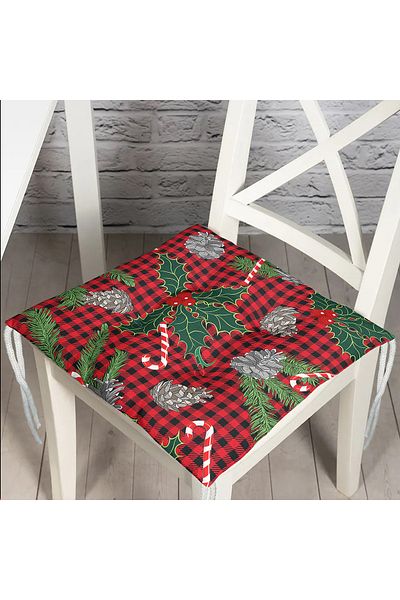Realhomes Christmas Themed Digital Printed Modern Pouf Chair Cushion with Plaid Background
