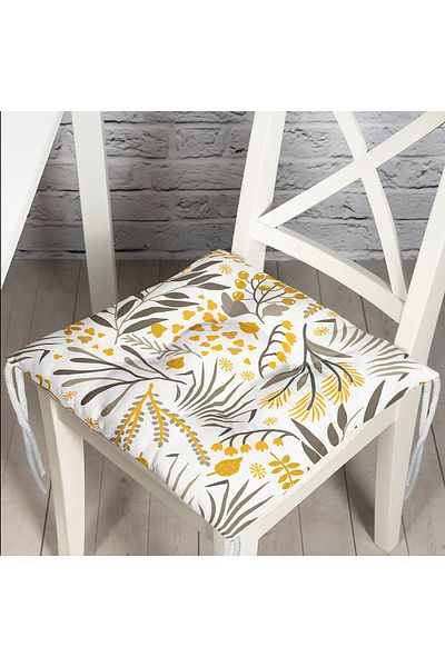 Realhomes Yellow Detailed Flower Themed Digital Printed Modern Pouf Chair Cushion