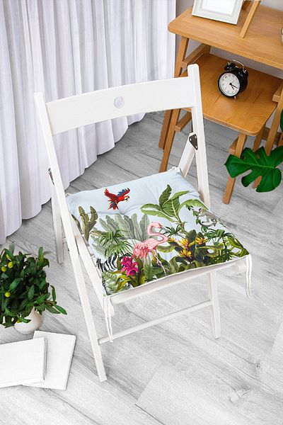 Realhomes Tropical Forest Leaves & Animals Digital Printed Pouf Chair Cushion