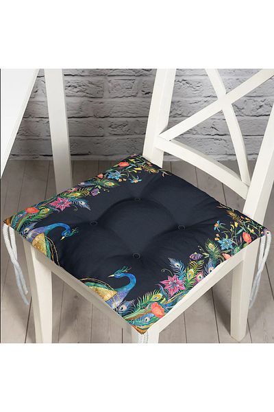 Realhomes Navy Blue Floor Peacock Special Design Fluffy Chair Cushion