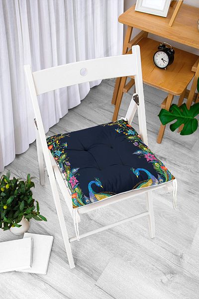 Realhomes Navy Blue Floor Peacock Special Design Fluffy Chair Cushion