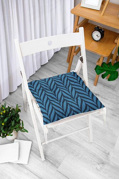 Realhomes Navy Blue Marbling Art Digital Printed Modern Pouf Chair Cushion