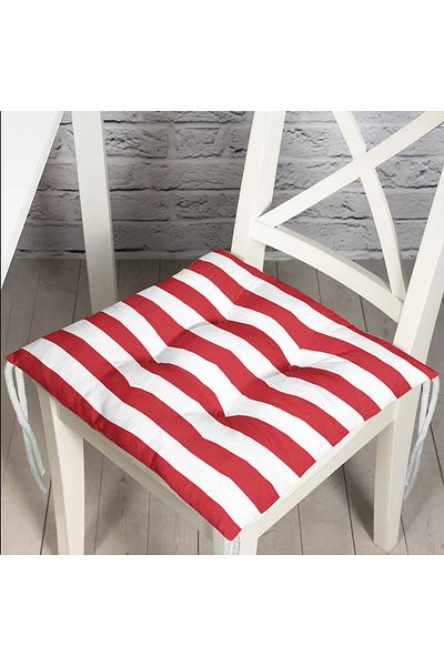 Realhomes Red and White Straight Striped Special Design Fluffy Chair Cushion