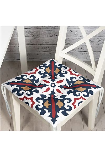 Realhomes Dark Blue Claret Red Damask Motif Modern Fluffy Chair Cushion