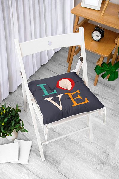 Realhomes Dark Blue Floored Love Digital Printed Fluffy Chair Cushion