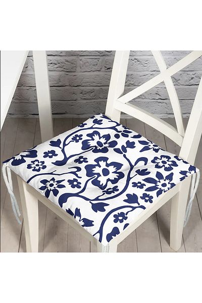 Realhomes White Floor Dark Blue Rose Motif Decorative Fluffy Chair Cushion