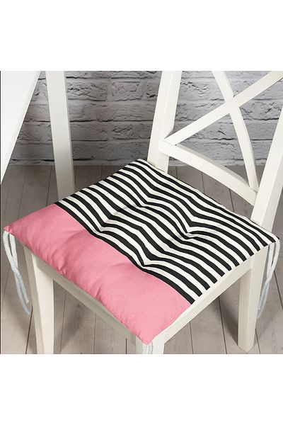Realhomes Pink Floor Black Striped Digital Printed Modern Pouf Chair Cushion