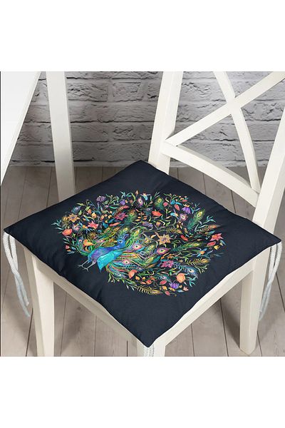 Realhomes Navy Blue Floor Peacock Special Design Fluffy Chair Cushion