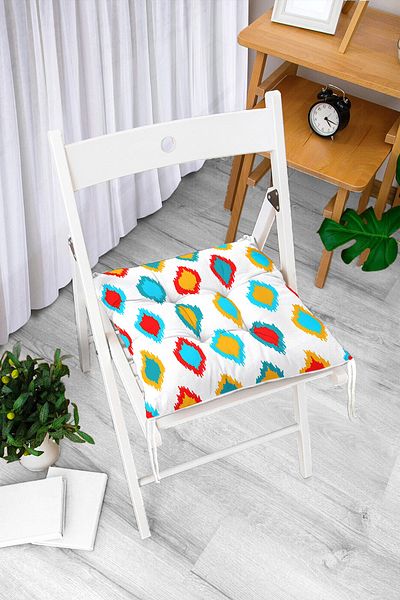 Realhomes Digital Printed Fluffy Chair Cushion with Colorful Geometric Drawing
