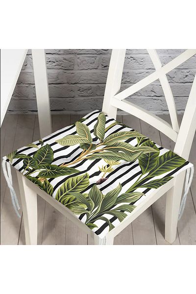 Realhomes Striped Floor Tropical Leaf Motif Modern Fluffy Chair Cushion