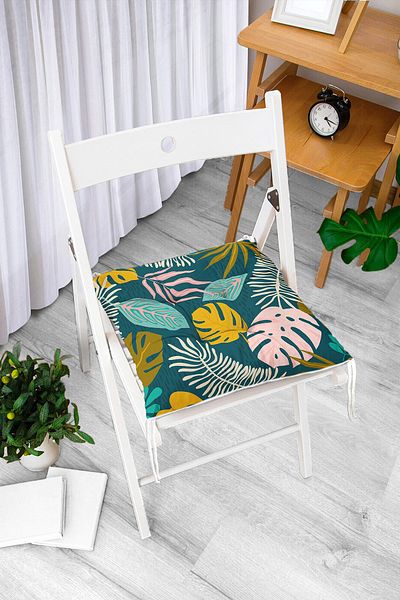 Realhomes Colorful Tropical Leaf Themed Digital Printed Pouf Chair Cushion