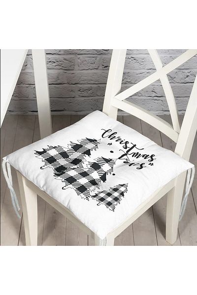 Realhomes Christmas Themed Plaid Pine Tree Motif Fluffy Chair Cushion